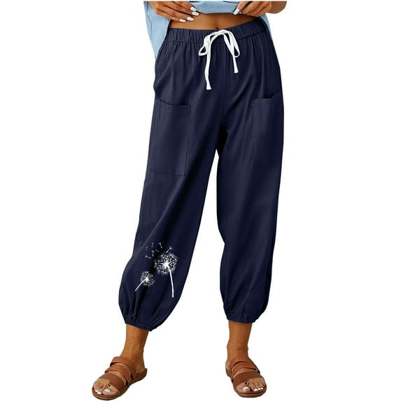 Kaemgyyd Capri Pants for Women Drawstring Lounge Baggy Trousers Cinch Bottom Lantern Pants with Pockets