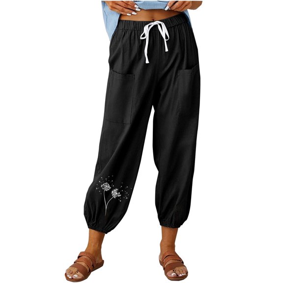 Kaemgyyd Capri Pants for Women Drawstring Lounge Baggy Trousers Cinch Bottom Lantern Pants with Pockets