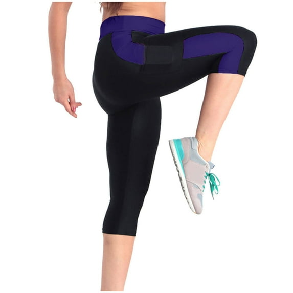 Kaemgyyd Womens Capri Leggings High Waist Stretch Workout Pants Yoga Running Cycling Sweatwear Color Block Activewear with Pockets