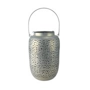 Kaemingk 14.5" Botanic Beauty Gray Cut-Out Pillar Candleholder Lantern
