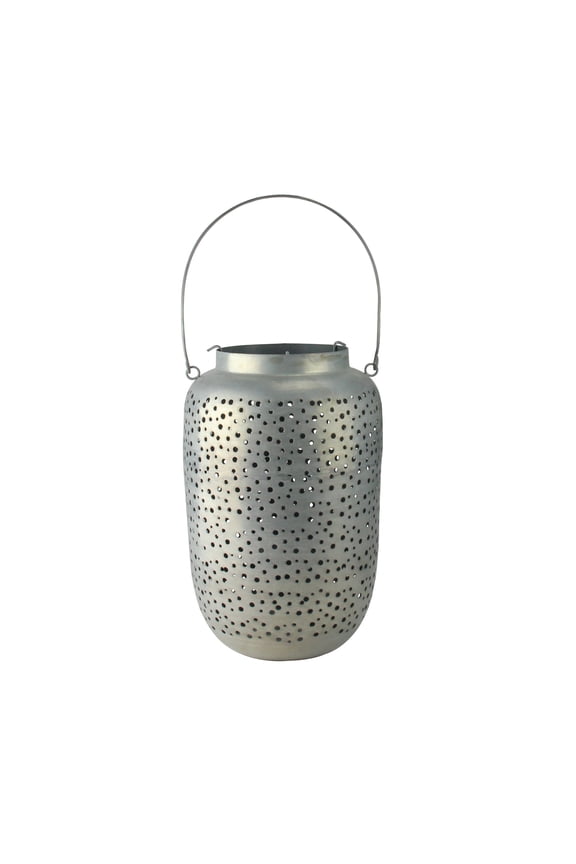 14.5" Botanic Beauty Gray Cut-Out Pillar Candleholder Lantern
