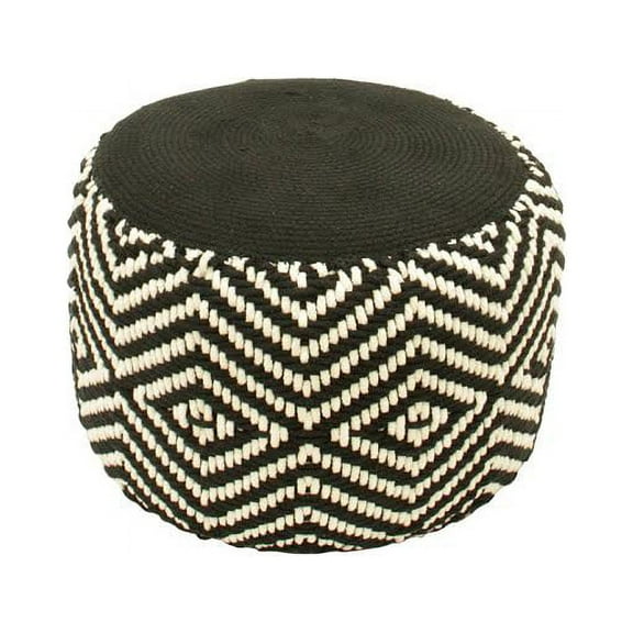 Kaemingk 19" Basic Luxury Black and White Woven Diamond Footrest Ottoman