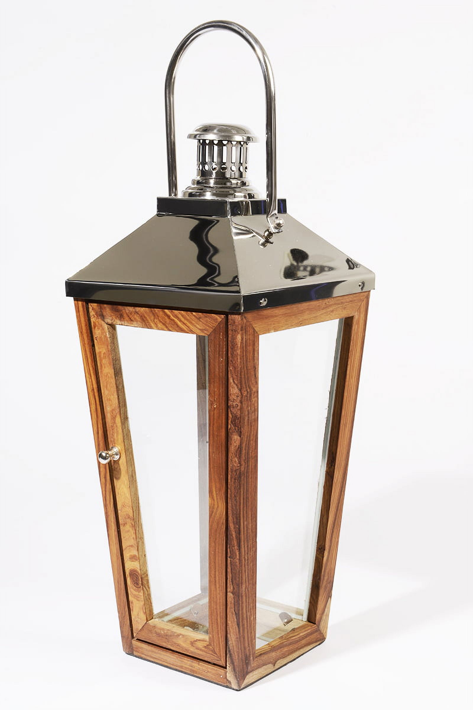 Oversized Stainless Steel and Sheesham Wood Candle Lantern