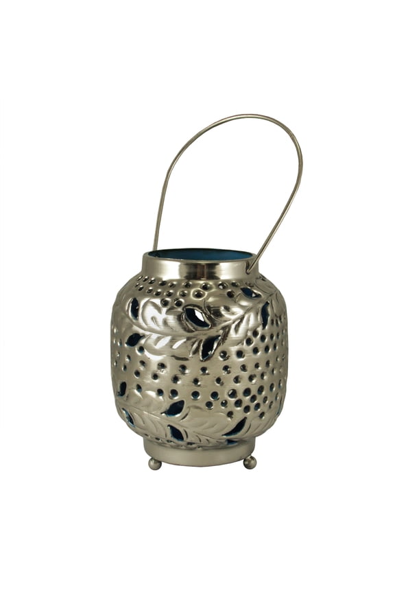 4" Tropicalia Silver and Blue Cut-Out Floral Tea Light Candle Holder