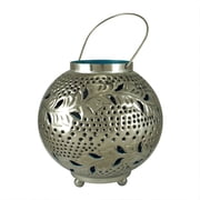 Kaemingk 8" Tropicalia Silver and Blue Cut-Out Floral Votive Candle Holder