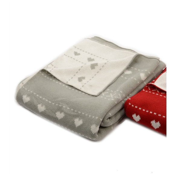 Kaemingk Alpine Chic Light Gray with White Heart Pattern Knitted Throw Blanket 50" x 60"