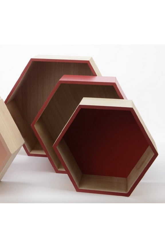 Basic Luxury Hexagonal Accented Shadow Boxes 3ct - Red/Brown