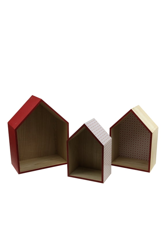 House Shaped Table or Wall Deep Shadow Boxes - 15.5" - Red - Set of 3