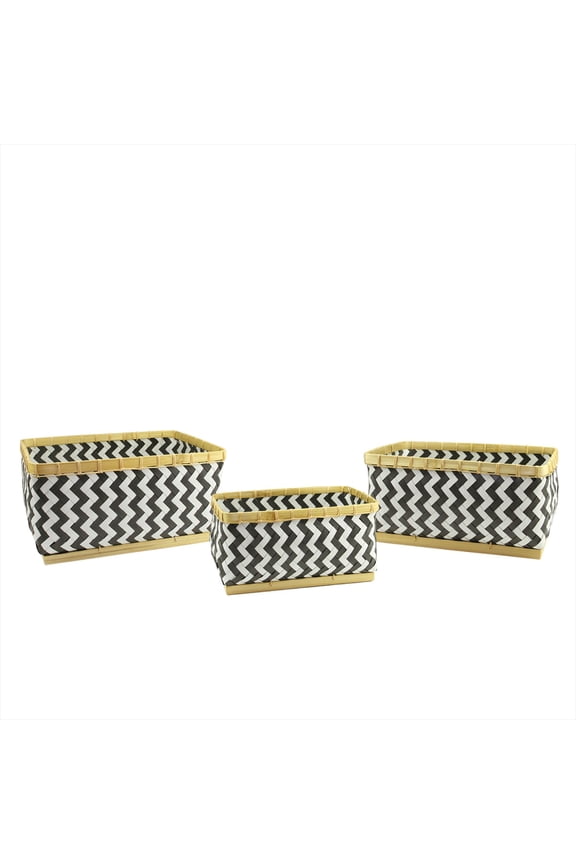Set of 3 Black and White Chevron Pattern Rectangular Baskets 18"