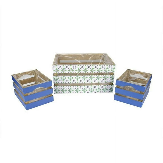 Kaemingk Set of 3 French Countryside Green Rectangular Wooden Decorative Storage Box Nesting Crates