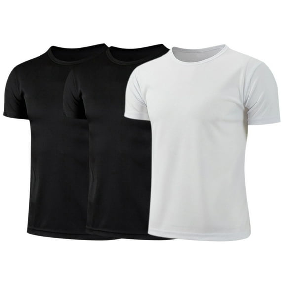 Kaerm 3 Pack Youth Athletic Shirts for Boys Short Sleeve Sport T Shirt Dry Fit Athletic Performance Black&Black&White 140