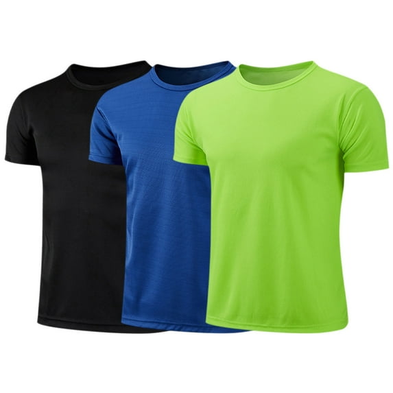 Kaerm 3 Pack Youth Athletic Shirts for Boys Short Sleeve Sport T Shirt Dry Fit Athletic Performance Black&Royal Blue&Fluorescent Green M