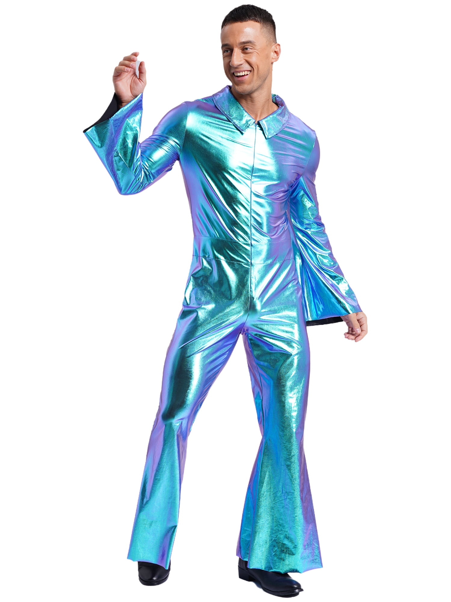 Kaerm 70s Disco Jumpsuit for Men Retro Disco Hippie Jazz Party Fancy ...