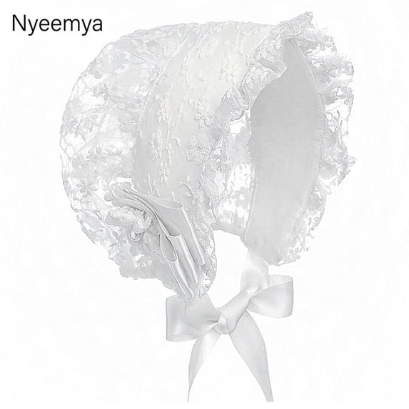 Kaerm Baby Girls Lacy Bonnet Lace Satin Christening Bonnet Cap Toddler Beanie Sun Protection Hat White One Size
