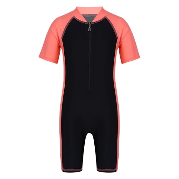 Kaerm Boys Girls One Piece Short Sleeves Zippered Rash Guard Shorty Wetsuit Swimsuit Bathing Suit Watermelon Red&Black 12