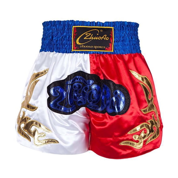 Kaerm Boys Muay Thai Boxer Shorts MMA Martial Arts Bottom Shorts Cage Fighting Grappling Trunks Blue&White&Red S/140
