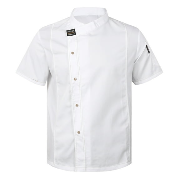 Kaerm Chef Coat for Unisex Chef Coat Cook Jacket Restaurant Kitchen Hotel Workwear Uniform White Short Sleeve L