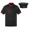 thumbnail image 1 of Kaerm Chef Coat with Hat Custom Short Sleeve Chef Shirt Hotel Kitchen Restaurant Work Uniform Shirt Black 3XL, 1 of 7