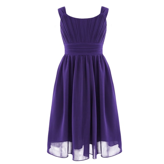 Kaerm Flower Girls Princess Pleated Chiffon Wedding Bridesmaid Pageant Birthday Party Dress Purple 14