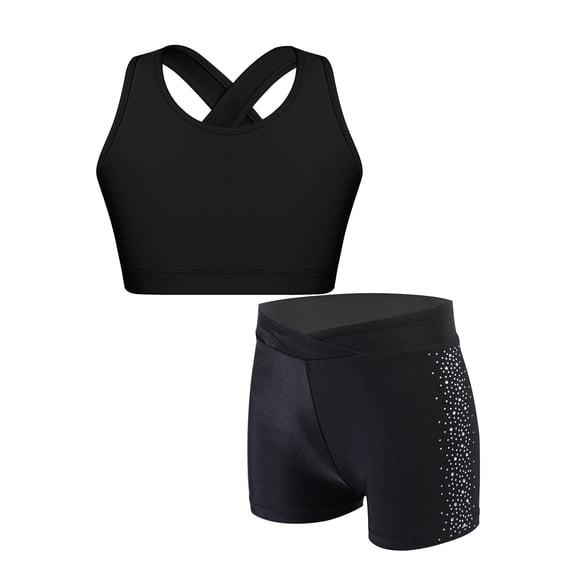 Kaerm Girls 2 Pcs Racer Back Top And Booty Shorts Athletic Workout Outfits Gymnastics Activewear Black 16