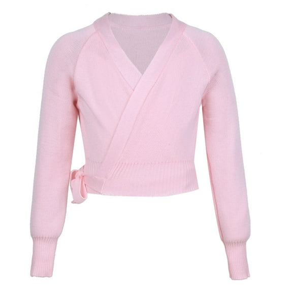 Kaerm Girls Dance Sweater Ballet Cardigan Ballerina Knit Wrap Top Long Sleeve Sweater Dance Top Pink 9-10