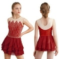 thumbnail image 1 of Kaerm Girls' Figure Skating Dress Mesh Splice Lyrical Ballet Leotard Dress Gymnastics Dancewear Burgundy 12, 1 of 4