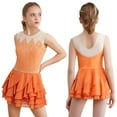 thumbnail image 1 of Kaerm Girls' Figure Skating Dress Mesh Splice Lyrical Ballet Leotard Dress Gymnastics Dancewear Orange 16, 1 of 7