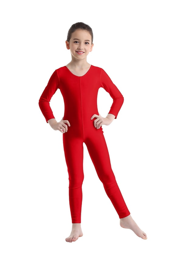 Girls' Full Body Long Sleeve Unitard One Piece Gymnastics Ballet Dance Bodysuits Red 3-4