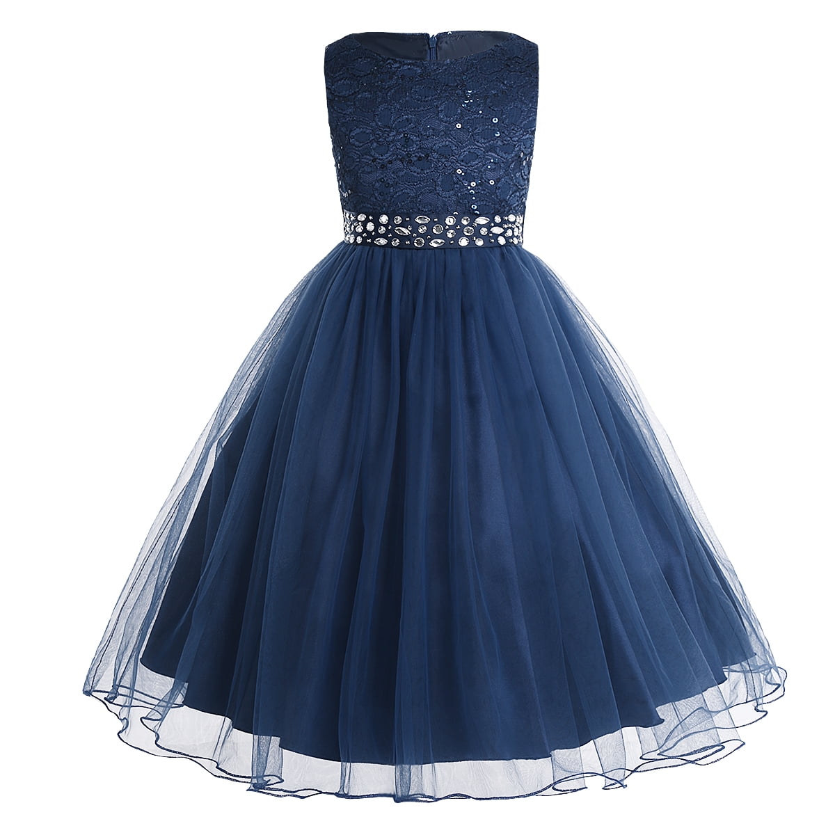 navy blue fairy dress Kaerm Girls Glitter Lace Flower Girl Princess Wedding Bridesmaid Pageant Party Dress 16 DR4599 Red Flutter Sleeve Ruffle Costume Size:L Navy figure skating dress