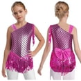 thumbnail image 1 of Kaerm Girls Latin Dance Bodysuit Fish Scale Tassel Dancewear Gymnastics Leotard Athletic Tank Tops Hot Pink 10, 1 of 4