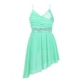 thumbnail image 1 of Kaerm Girls Lyrical Dress Spaghetti Straps V-Neck Sequined Irregular Hem Latin Dance Costume Light Green 7-8, 1 of 7