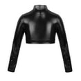 thumbnail image 1 of Kaerm Girls Metallic Shirts Shiny Long Sleeves Mock Neck Crop Top for Dancing Raves Festivals Black 10, 1 of 8