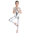 thumbnail image 1 of Kaerm Girls One Piece Ballet Dance Gymnastics Leotard Teamwear Metallic Sleeveless Tank Unitard Silver 5-6, 1 of 8