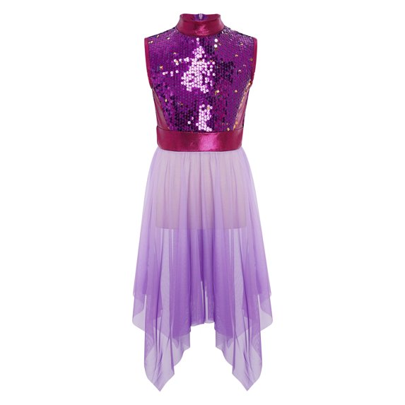Kaerm Girls Sequin Praise Dance Dress Sleeveless Church Worship Liturgical Dancewear Purple 16