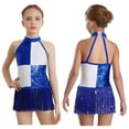 thumbnail image 1 of Kaerm Girls Sequins Fringed Bodysuit Tassel Latin Dance Dress Leotards Gymnastic Rumba Samba Tutu Skirt Blue 6, 1 of 7