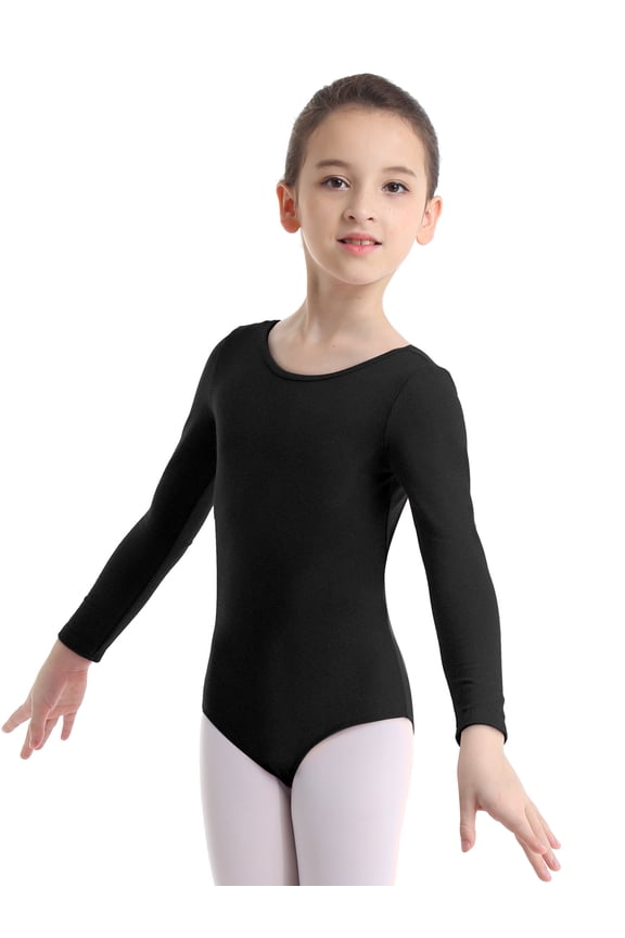 Girls' Team Basic Long Sleeve Leotard Gymnastics Ballet Dance Bodysuits for Toddler Kids Black 10