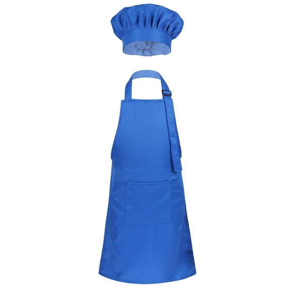 Kaerm Kids Apron and Chef Hat Set Cook Adjustable Bib Apron with Packet Hat Outfit for Kitchen Blue S