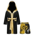 thumbnail image 1 of Kaerm Kids Boys Boxing Outfit Satin Long Sleeve Boxer Robe Hooded Grown Cloak Thai Boxing Shorts B4 10, 1 of 5