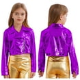 thumbnail image 1 of Kaerm Kids Boys Girls Metallic Biker Coat Long Sleeve Spring Motorcycle Jacket PU Zipper Outwear Crop Top Purple 16, 1 of 4