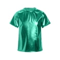 thumbnail image 1 of Kaerm Kids Boys Girls Shiny Metallic Tops T-Shirt Jazz Hip-hop Dance Costumes Glitter Dance Shirt Tees Green 160, 1 of 4