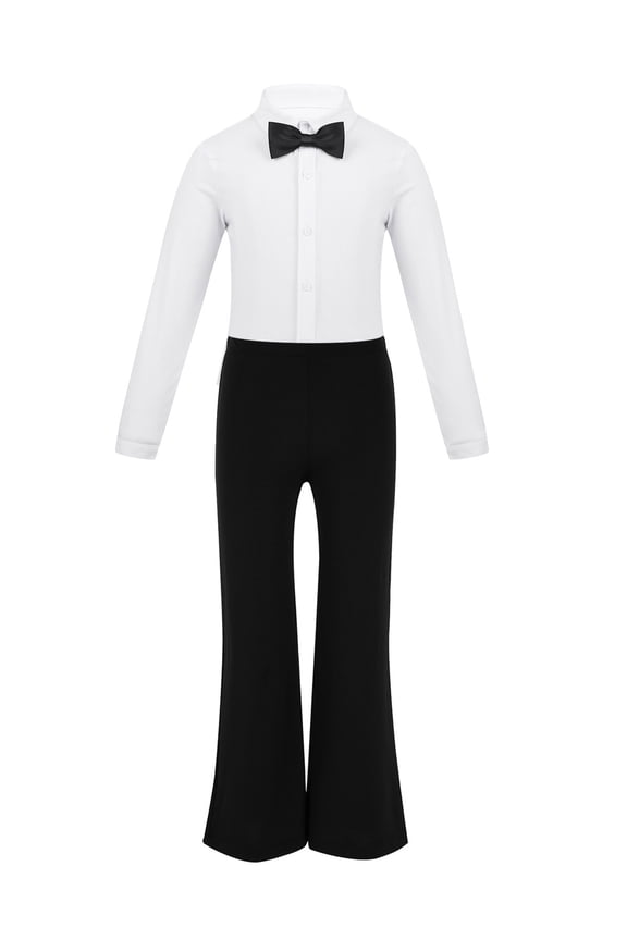 Kids Boys Latin Jazz Dance Outfits Leotard Shirt with Trousers Set Stage Performance Costume White 8