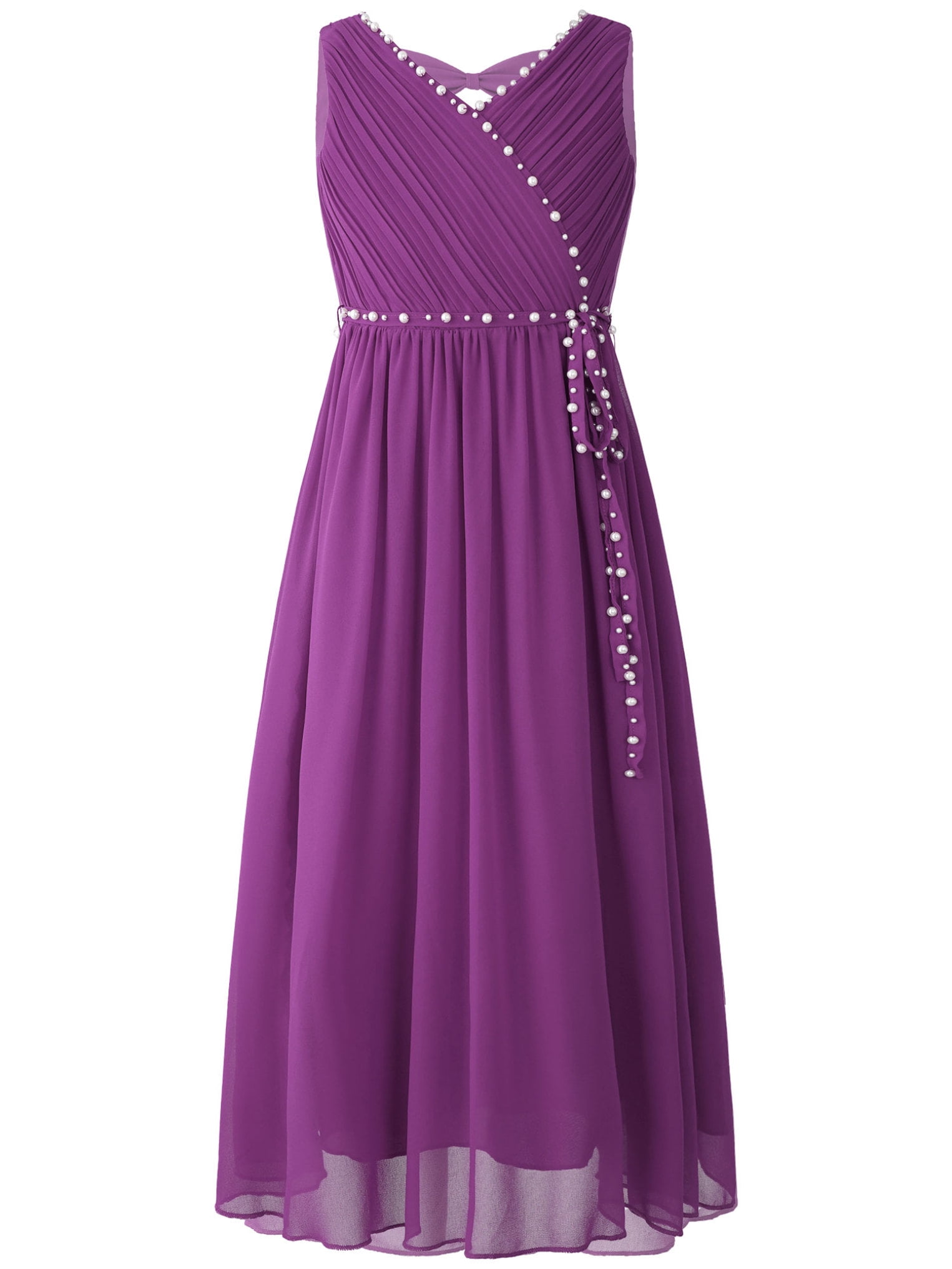 Kaerm Kids Flower Girl Dress VNeck Beaded Chiffon Sleeveless Bridesmaid Wedding Party Formal
