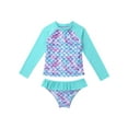 thumbnail image 1 of Kaerm Kids Girls 2PCS Tankini Outfits Swimsuit Rash Guard Long Sleeves Fish Scales Top with Bottoms Cyan 6, 1 of 7