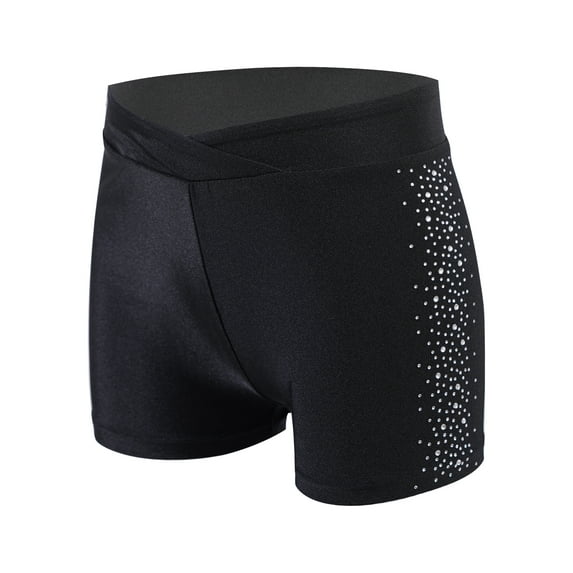 Kaerm Kids Girls Athletic Gymnastics Shorts Shiny Rhinestones Ballet Dance Booty Shorts Bottoms Black 16