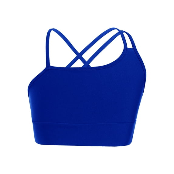 Kaerm Kids Girls Ballet Dance Top Running Training Sports Bras Asymmetrical Straps Camisole Vest Royal Blue 8