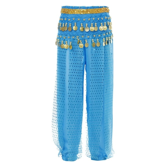 Kaerm Kids Girls Belly Dance Harem Pants Tribal Arabic Trousers Yoga Pilates Hippie Dance Bottoms Sky Blue M