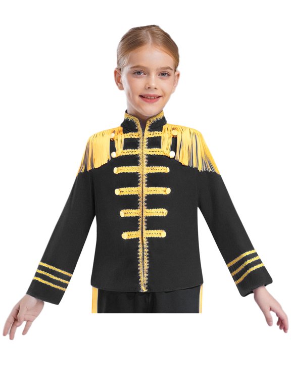 Kids Girls Boys Long Sleeve Gold Lace Rock Band Musician Shirt Tops Black 6