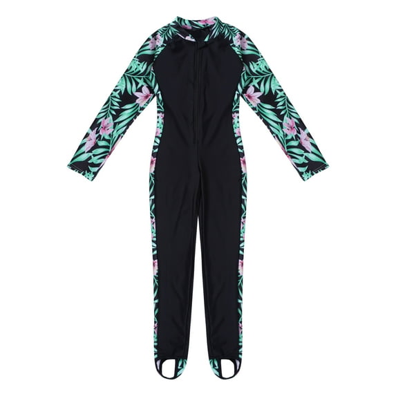 Kaerm Kids Girls Boys Long Sleeve Sunsuit Wetsuit Sun Protection Rash Guard One Piece Swimsuit Lily Pink 7-8