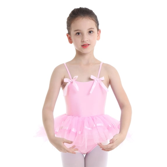 Kaerm Kids Girls Camisole Spaghetti Shoulder Straps Ballet Dance Gymnastics Leotard Tutu Dress Pink 7-8