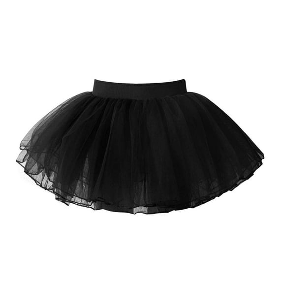 Kaerm Kids Girls Elastic Waist Dance Tutu Mesh Skirt Solid Color Four Layer Skirt for Ballet Latin Black L